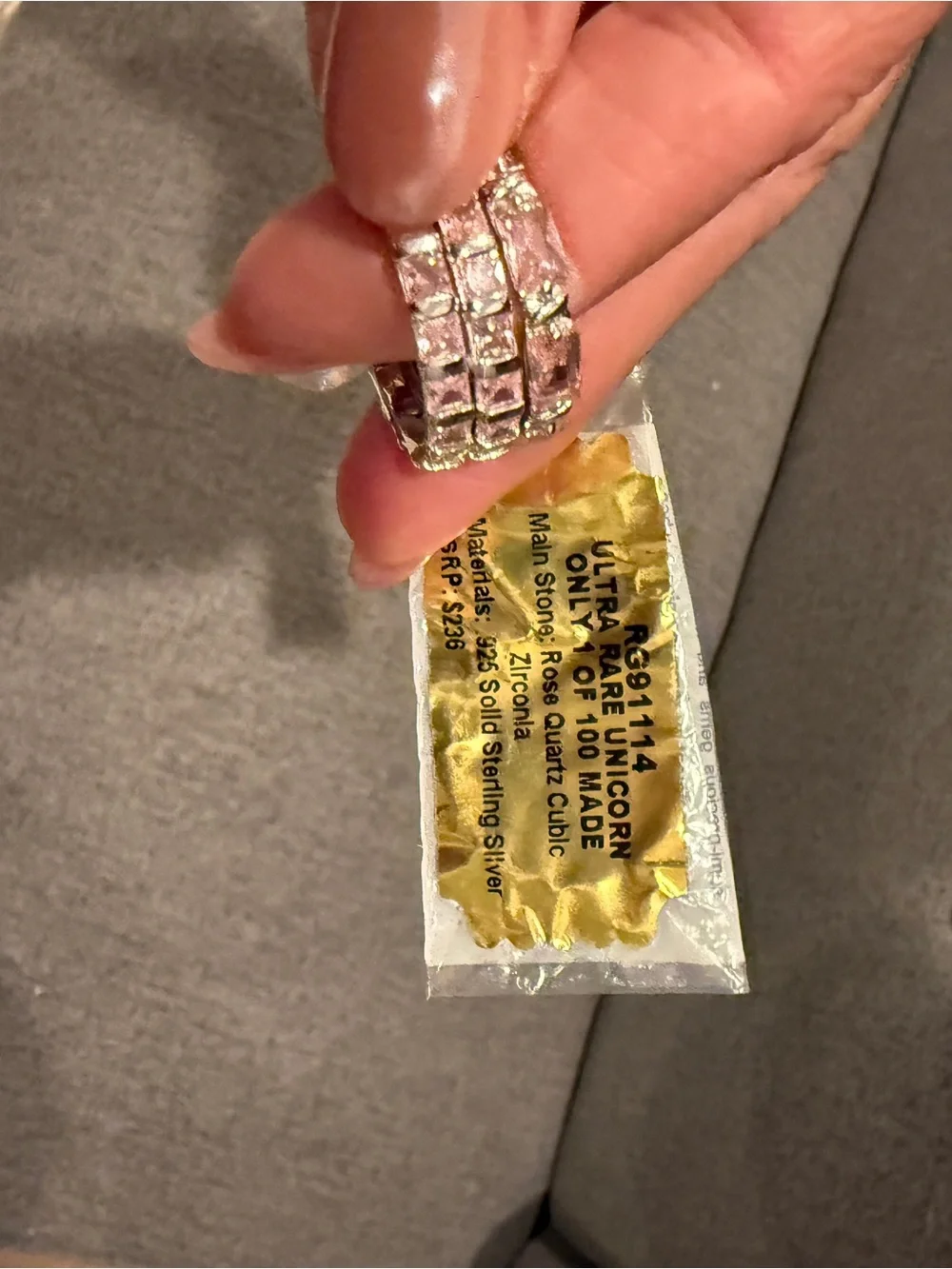 Bomb Party 1 of 100 made Ultra Rare  Rose Quartz & Sterling Silver Ring - Pink